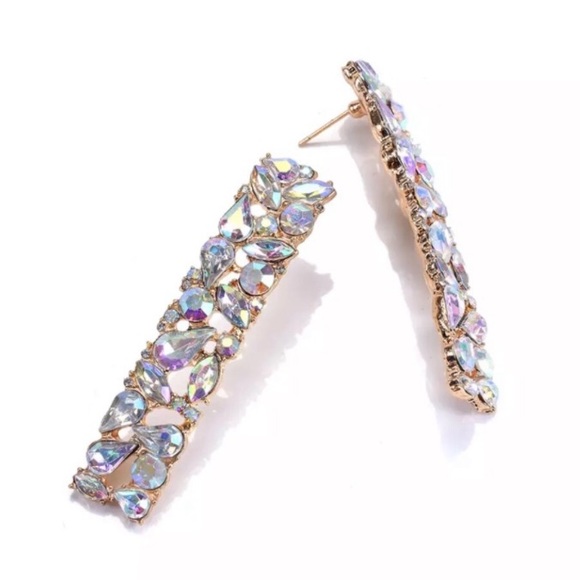 Iridescent Rhinestone Earrings - Picture 2 of 7